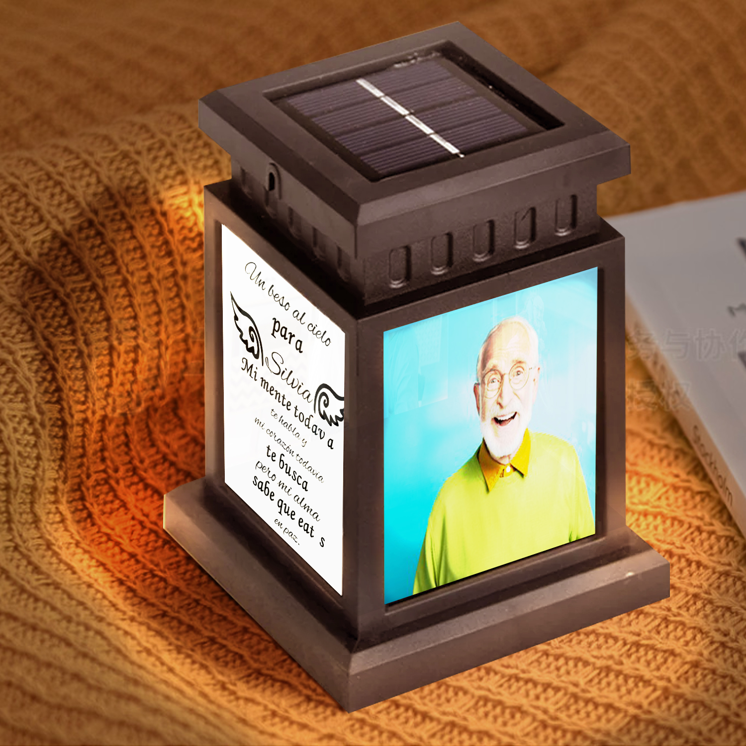 Luz Nocturna Conmemorativa Linterna con frase fijado y personalizada con nombre y 3 fotos a ser querido-Jessemade ES