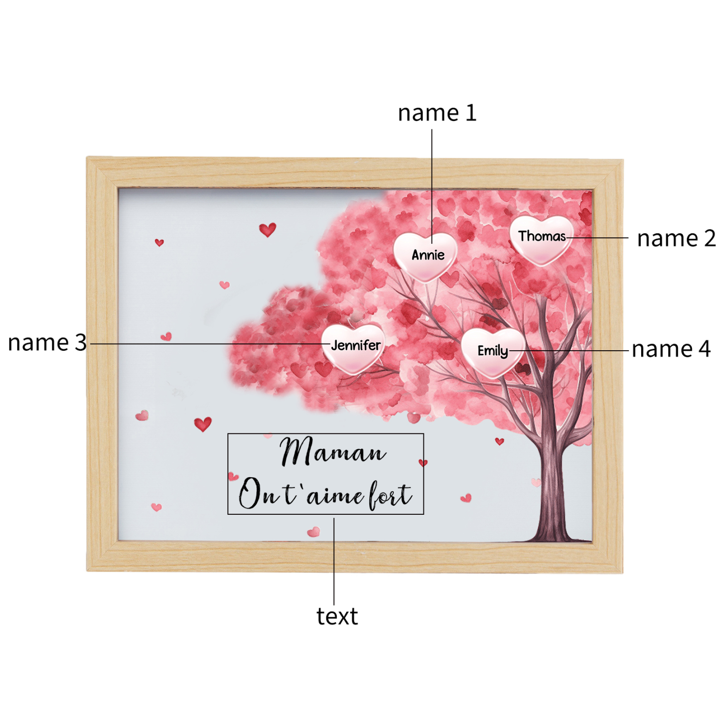 Marco con LED Árbol de la Vida 1-10 Nombres Personalizados con 1 Texto-Jessemade ES