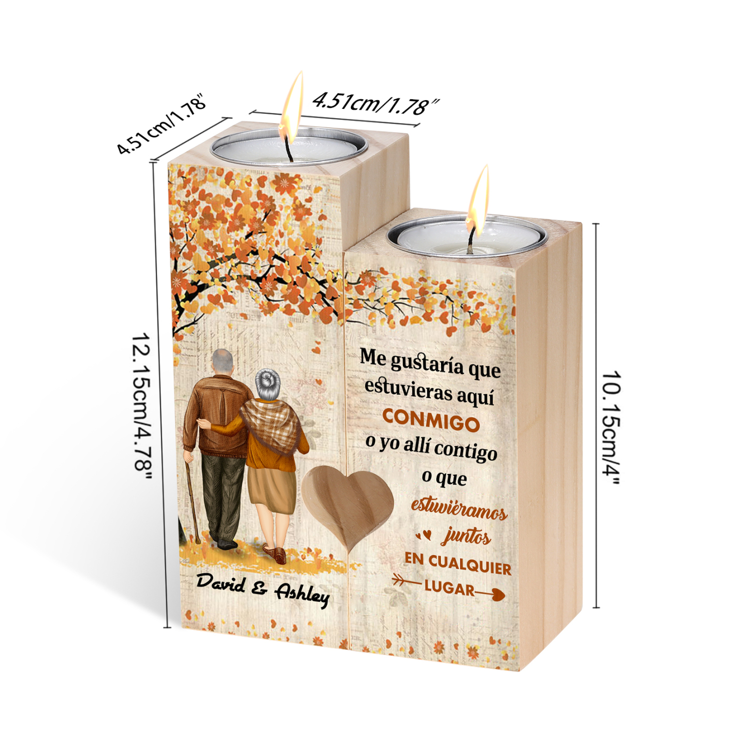 Candelero de sombras de pareja anciana de madera de dos piezas sin candela con 1 texto personalizado-Jessemade ES