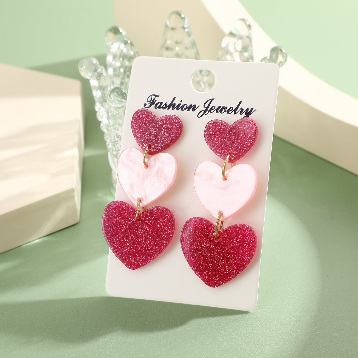 San Valentín-Pendientes de tres corazones-Jessemade ES