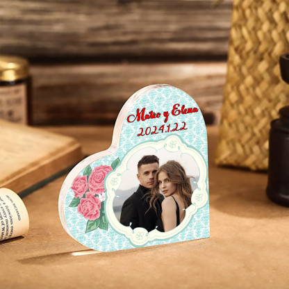 Placa de acrílico en forma de corazón con fecha, texto y foto personalizados-Jessemade ES