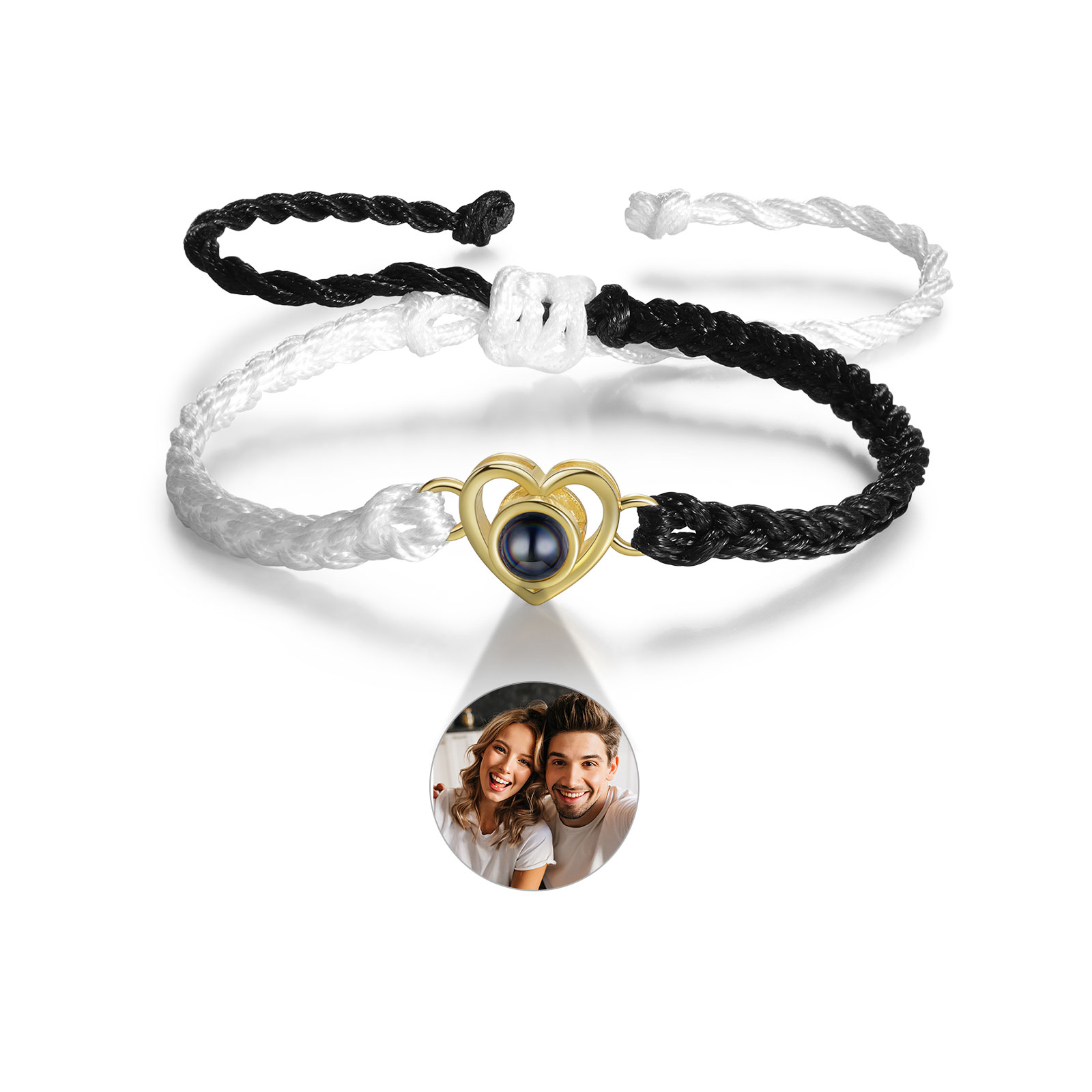 Pulsera de cuerda con proyección de foto en color con dije de corazón pulsera ajustable-Jessemade ES