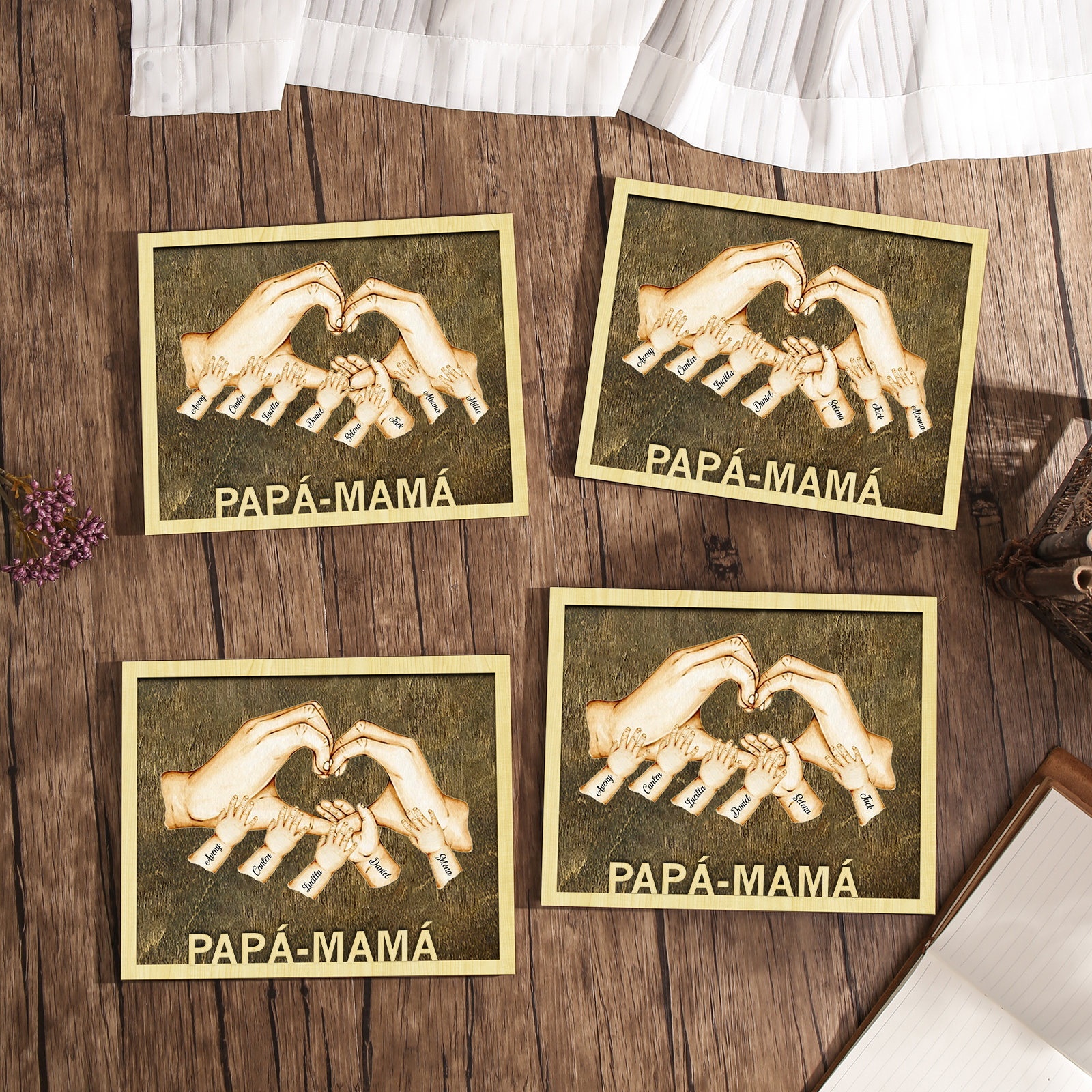 A mi mamá/papá-Adorno 2-8 nombres personalizados decoración de madera mano con mano-Jessemade ES