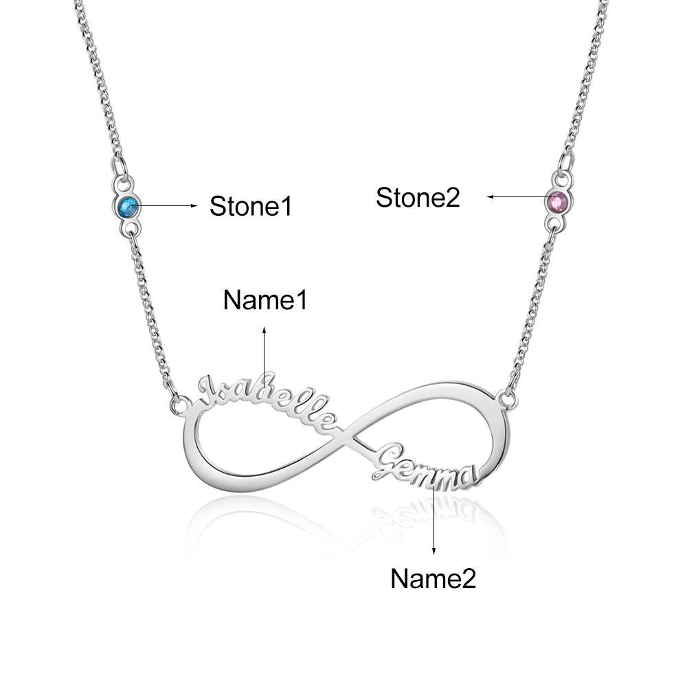Collar para Mujer de "infinito" 2 Nombres y 2 Piedras de Nacimiento Personalizados