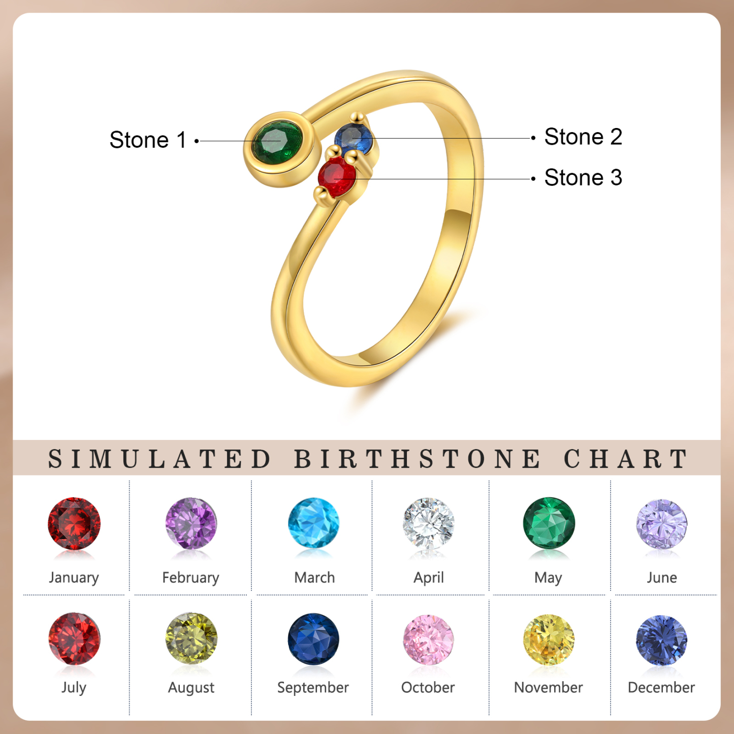 Anillo personalizado con 2-5 piedras de nacimiento anillo ajustable-Jessemade ES