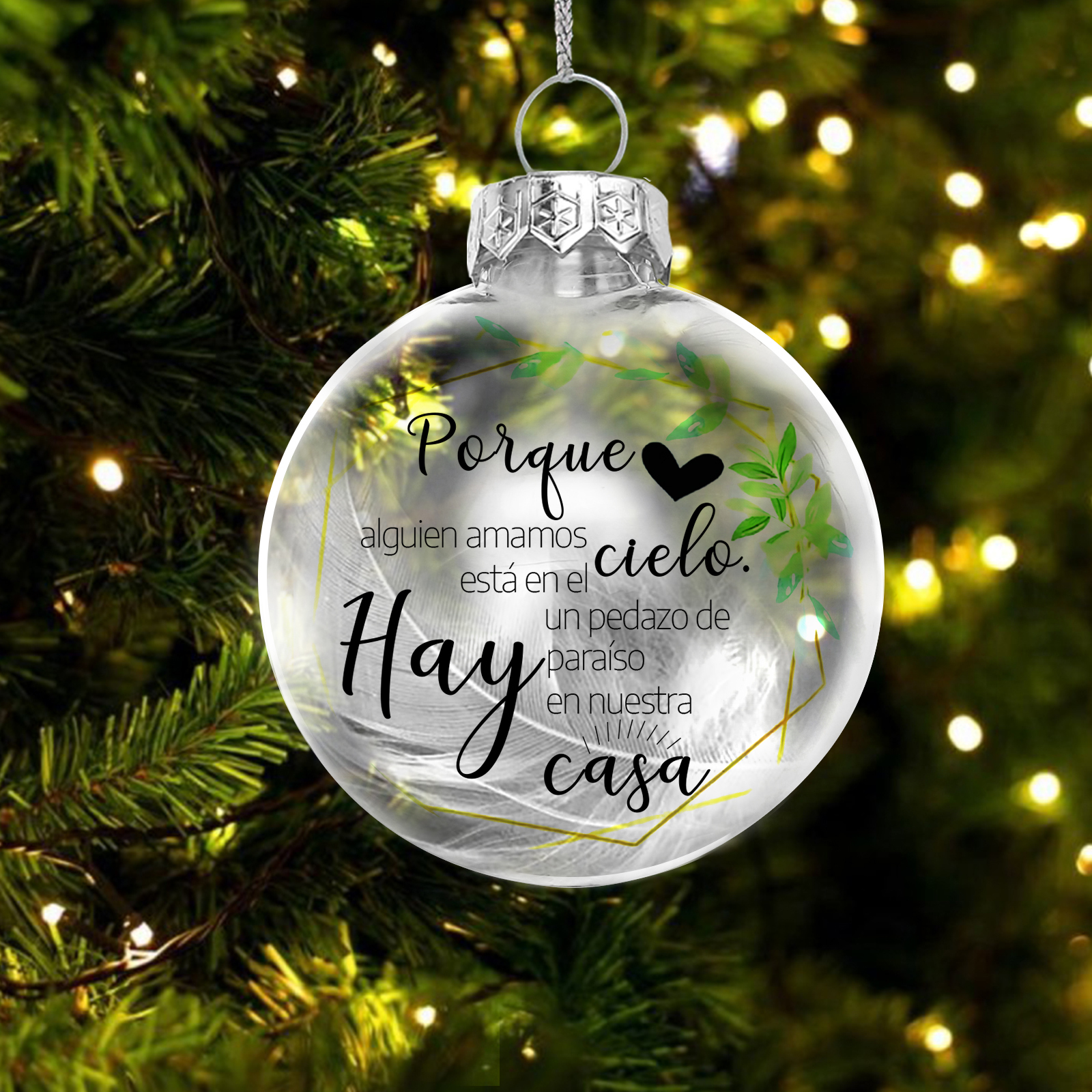 Bola navideña conmemorativa Adorno de Navidad con pluma -Jessemade ES