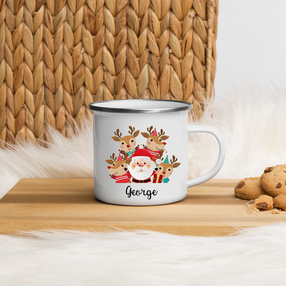 Navidad-Taza Papá Noel y renos para niños con 1 nombre personalizado-Jessemade ES