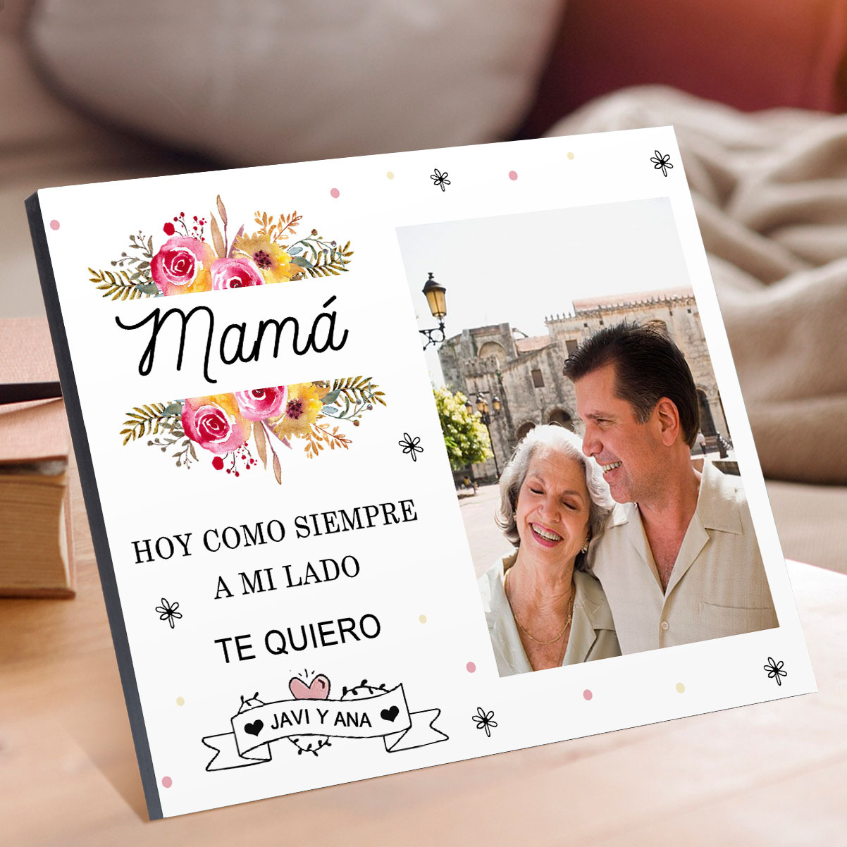 A mi mamá-Lámina marco de madera para mamá personalizado con 1 texto y 1 foto-Jessemade ES