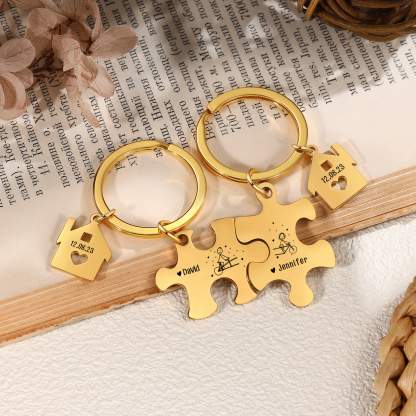 Llavero para pareja rompecabezas 2 nombres personalizados con fecha dije de casa-Jessemade ES