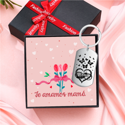 A mi mamá-Llavero 2-6 Nombres Personalizados CORAZÓN Y MARIPOSAS-Jessemade ES