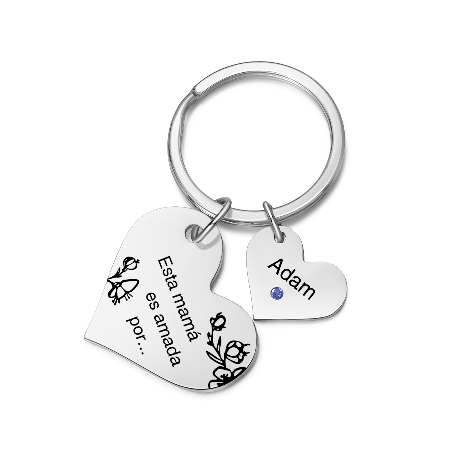 A mi mamá/abuela - Llavero con 1 nombre y piedra de nacimiento personalizados en corazón con texto-Jessemade ES