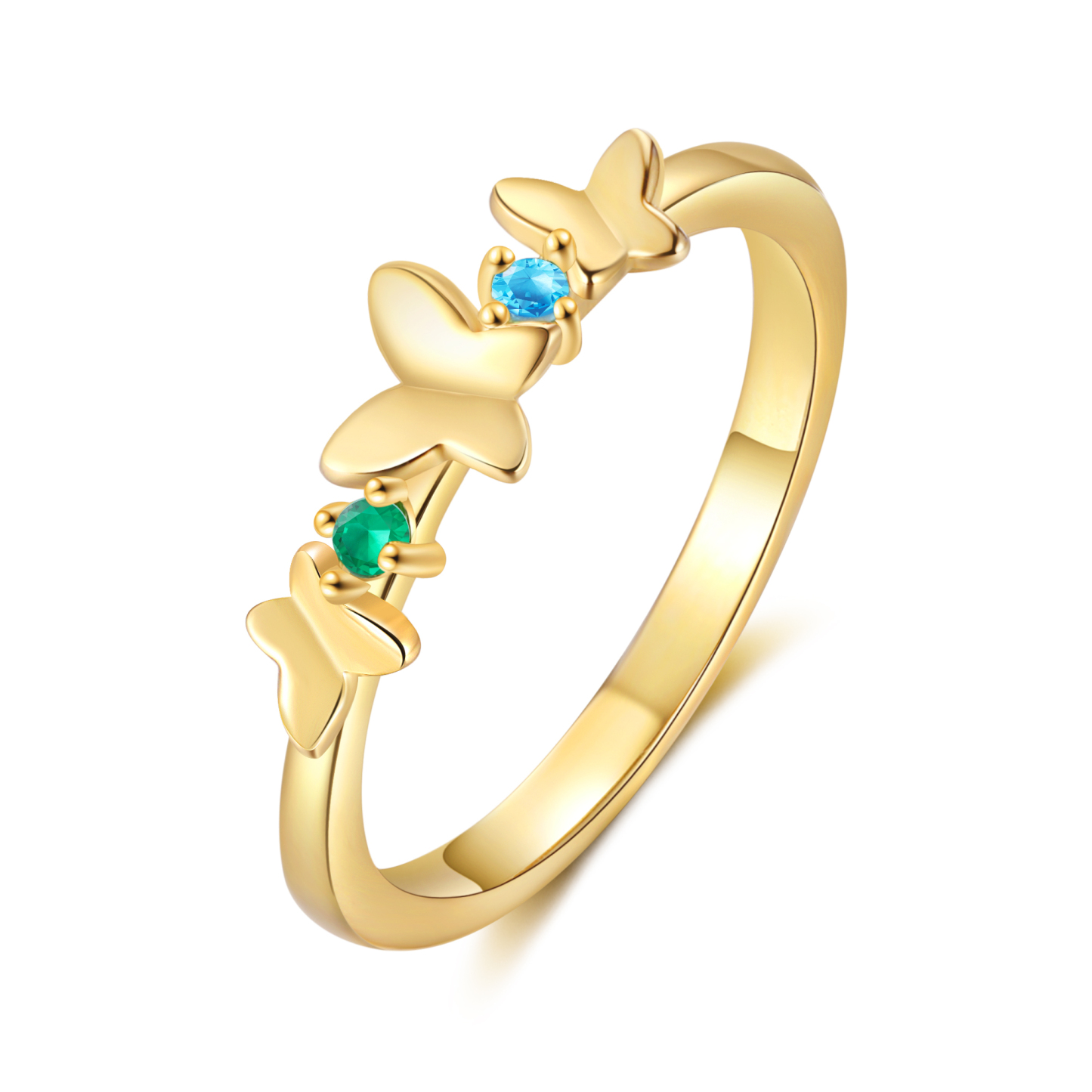 Anillo de mariposa personalizado con 2 piedras de nacimiento anillo familia-Jessemade ES