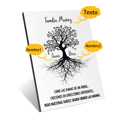 A mi familia-Lámina marco de madera Árbol de la Vida 1 texto y 2 nombres personalizados-Jessemade ES