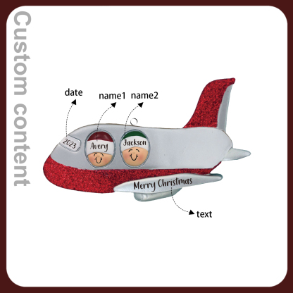 Navidad-Ornamento muñecos navideño de madera viaje en avión 2 nombres, 1 texto y 1 año personalizados adorno del árbol-Jessemade ES