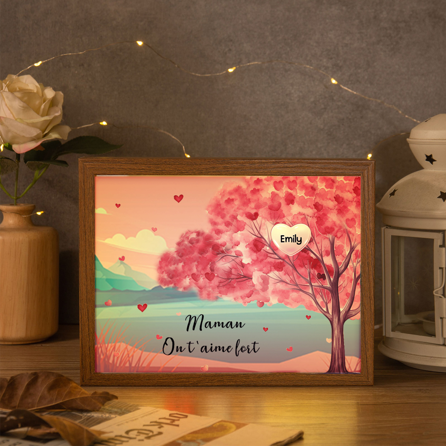 Marco con LED Árbol de la Vida 1-10 Nombres Personalizados con 1 Texto-Jessemade ES