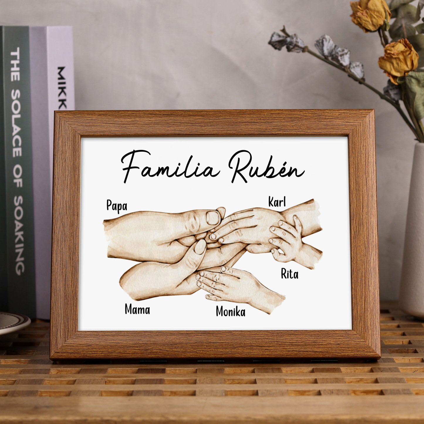 A mi papá-Marco de madera mano a mano 5 nombres personalizados con texto-Jessemade ES