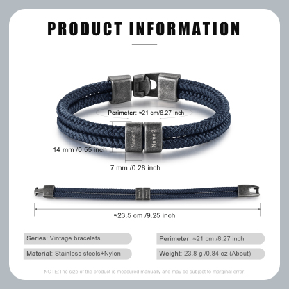 2-4 Nombres Personalizados Pulsera de Cuerda Turquí Aros de Acero Inoxidable-Jessemade ES