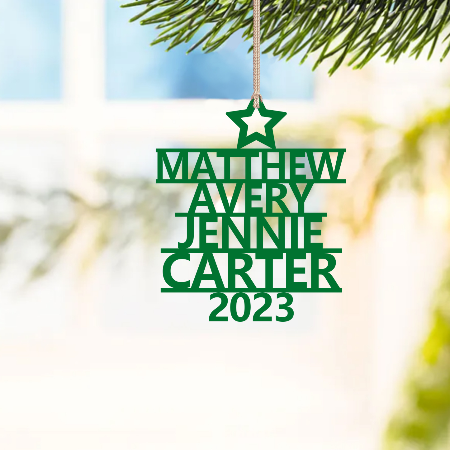 Navidad-Ornamento navideño de madera árbol de nombres con 4 nombres y año personalizados