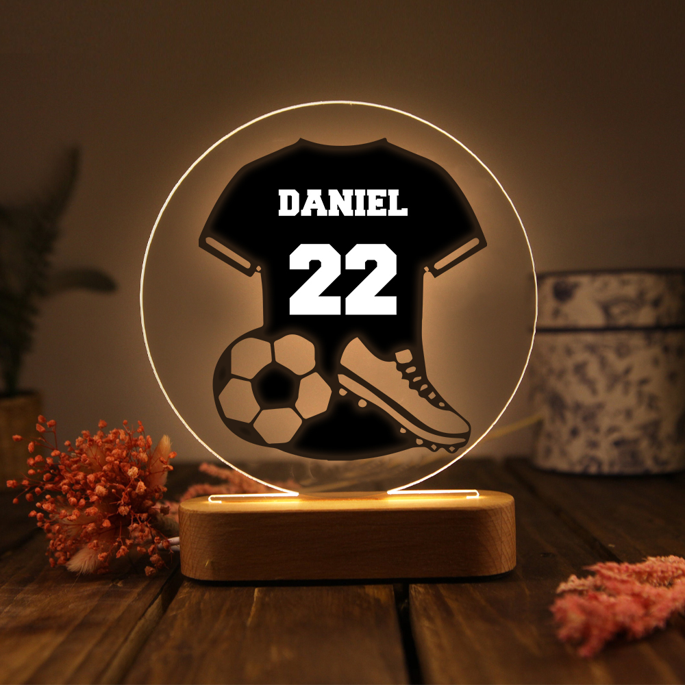 Lámpara Ilusión 3D Luz de Noche LED Fútbol con Nombre y Número Personalizados-Jessemade ES