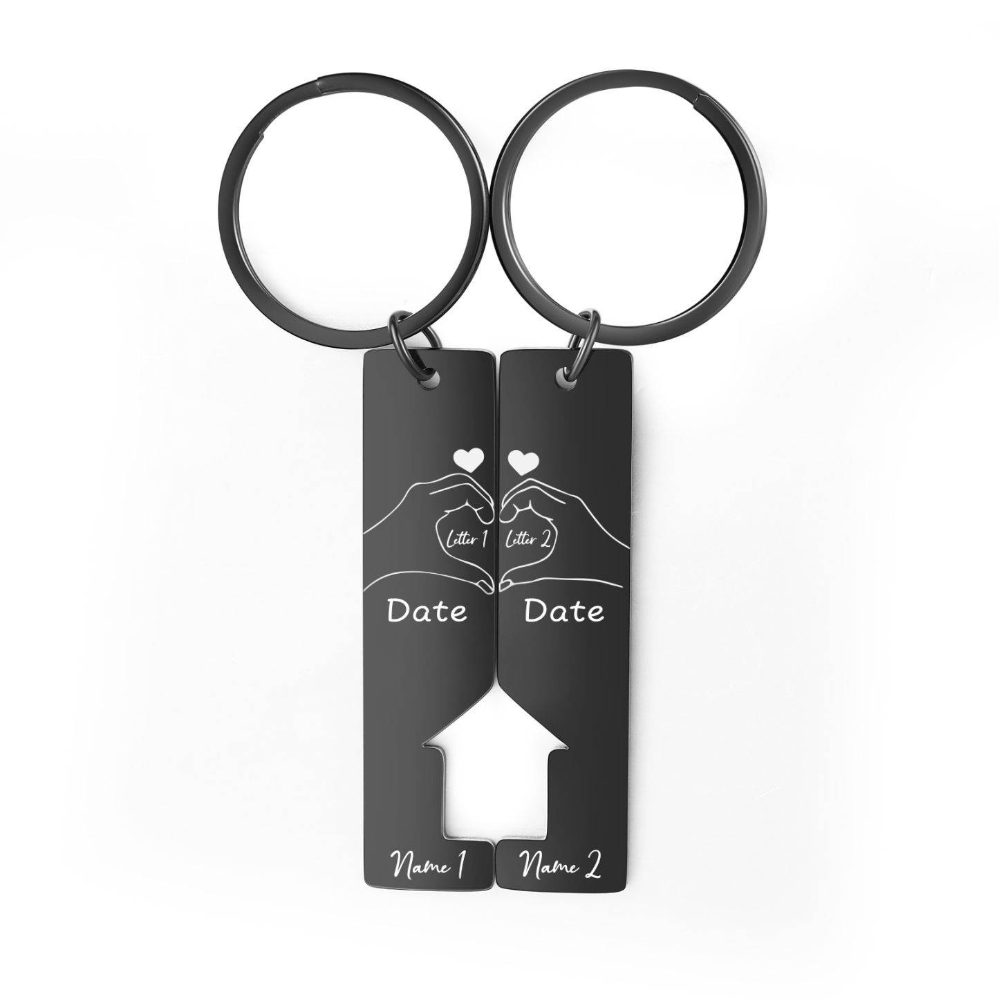 A mi querido-Llavero con casa encajada para pareja posando corazón con manos 2 nombres, 2 letras personalizadas con fecha-Jessemade ES