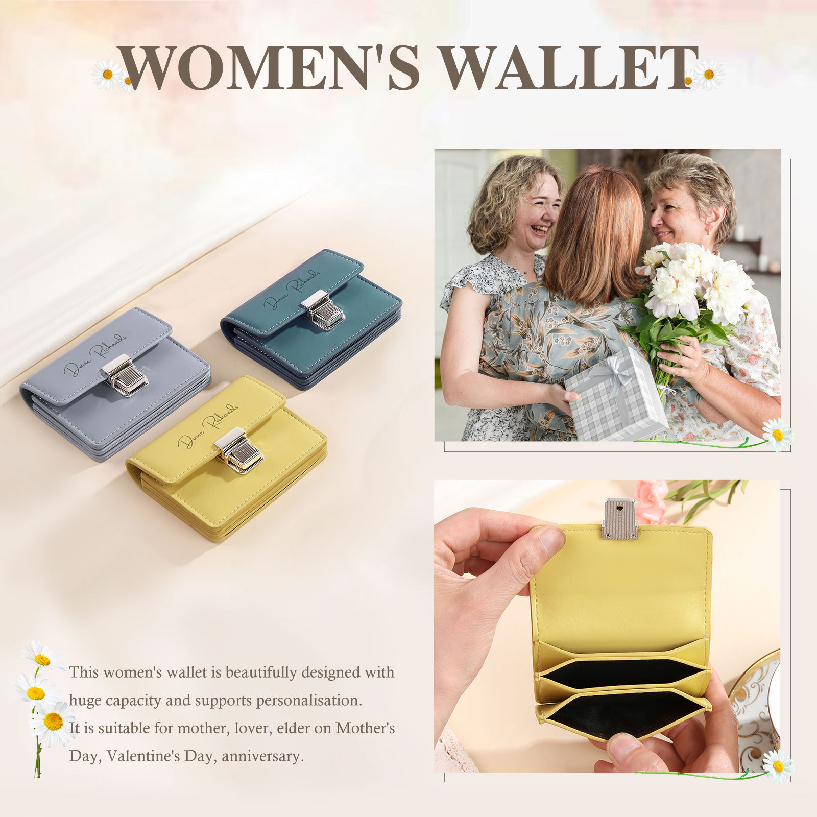 Cartera, billetera con 1 texto y 1 foto personalizados monedero clásico para mujer-Jessemade ES