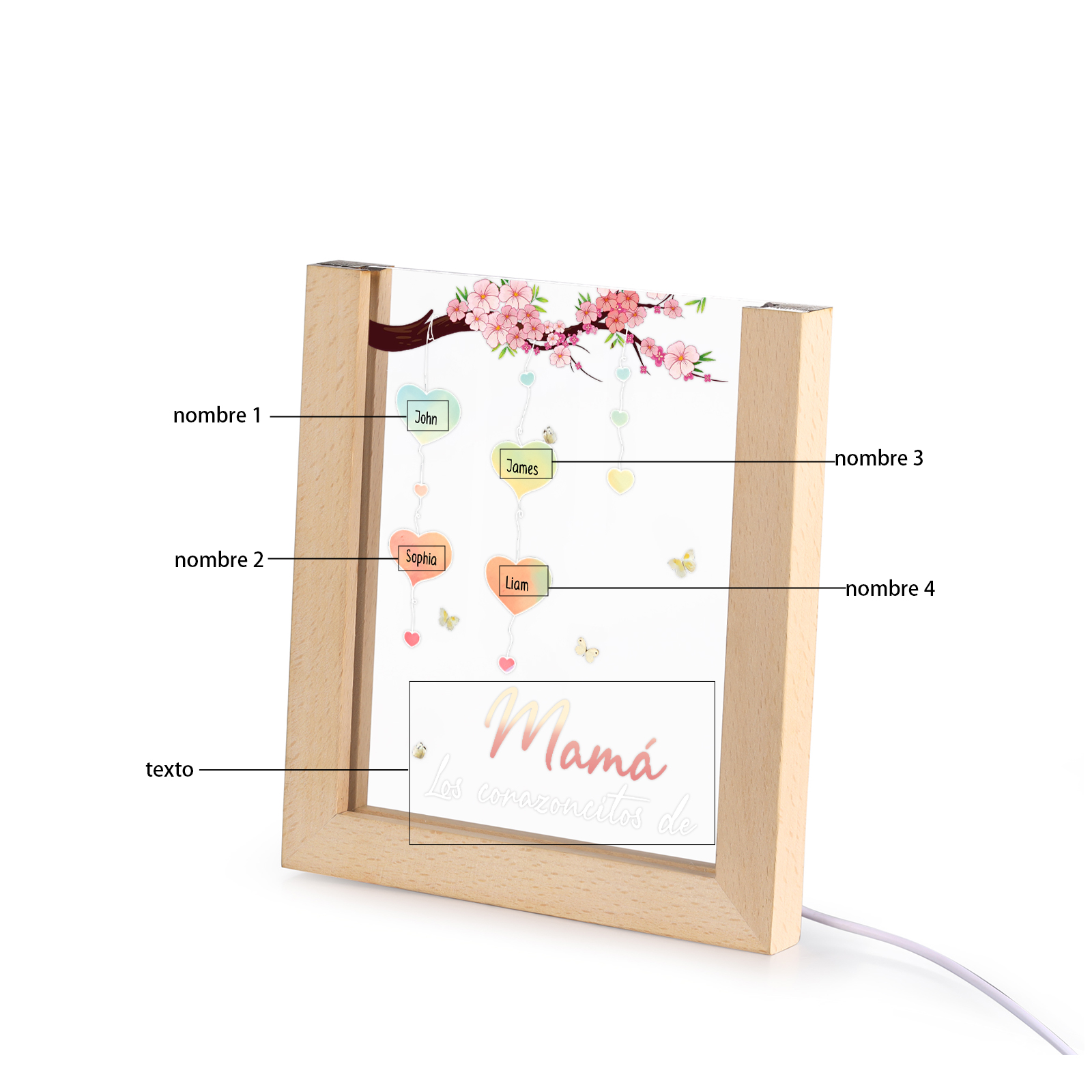 A mi mamá/abuela-Lámpara Personalizada con 2-8 Nombres y Texto "árbol y corazones" 3D Ilusión Luz de Noche-Jessemade ES