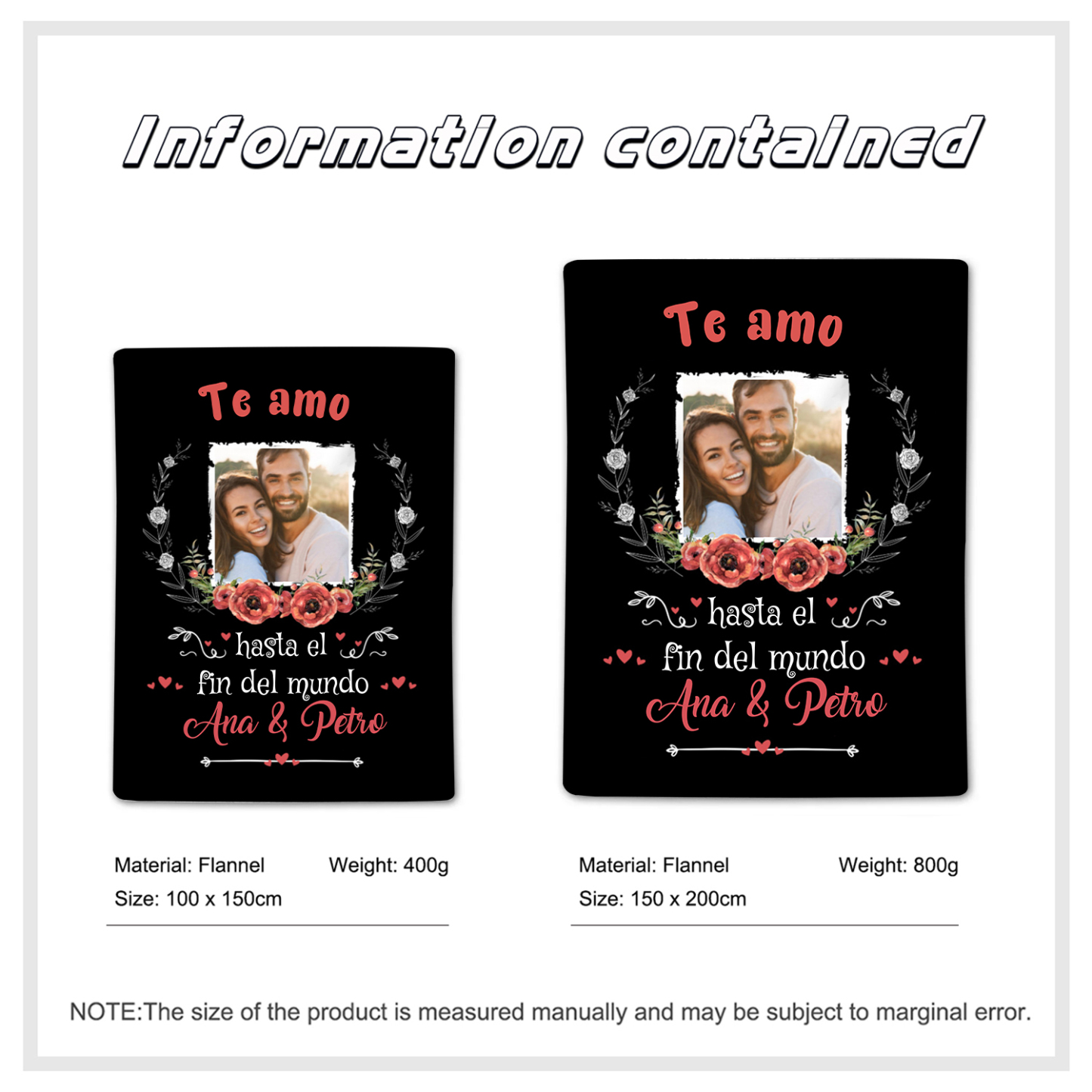 Pareja-Manta de buen calidad de foto personalizada con 2 nombres-Jessemade ES