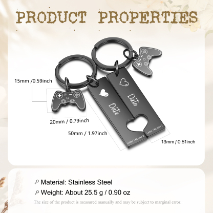 Llavero para pareja corazón 2 letras personalizadas con fecha dije de mando-Jessemade ES