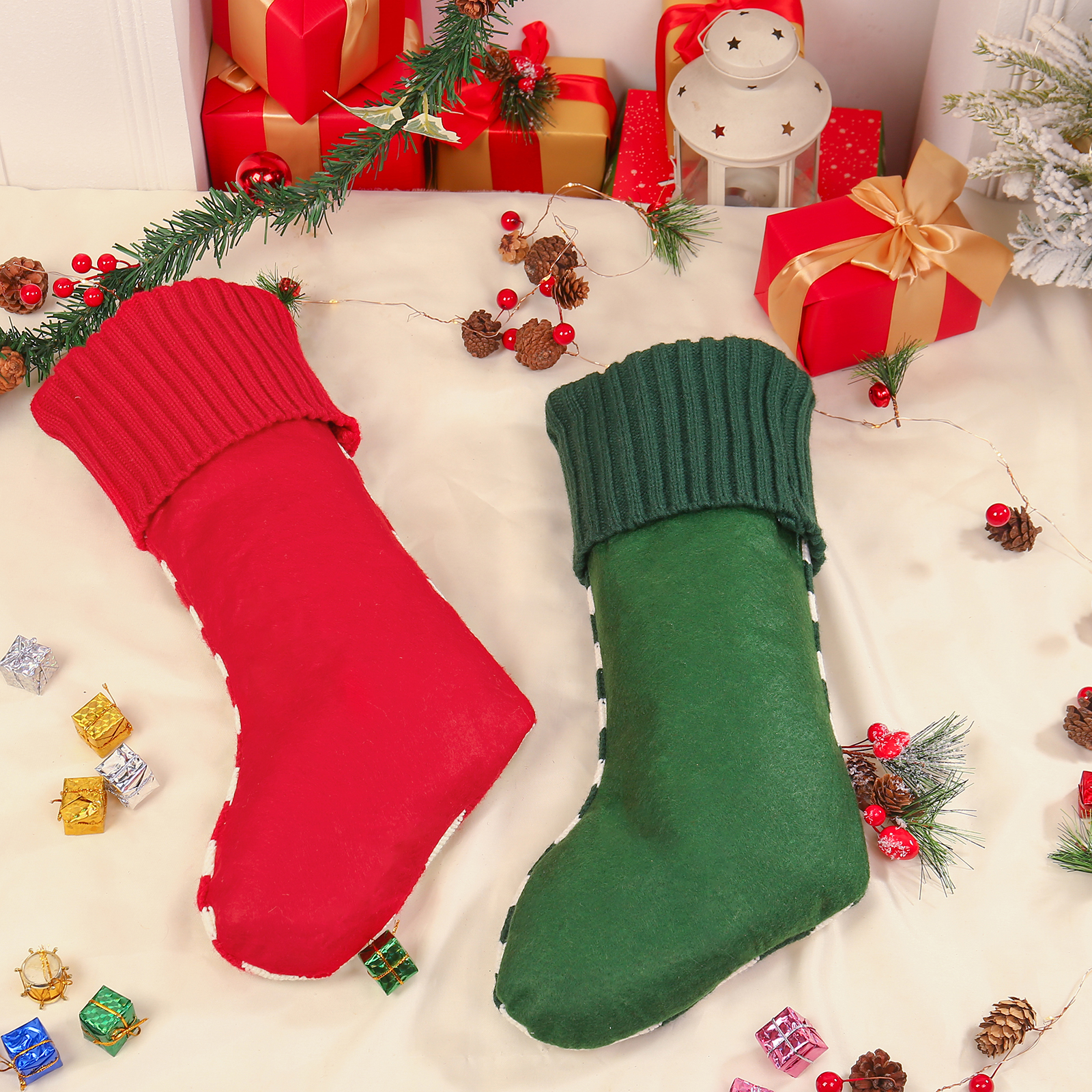 Adornos de medias navideñas con árbol o nieve Bolsa de regalo 1 Nombre personalizado-Jessemade ES