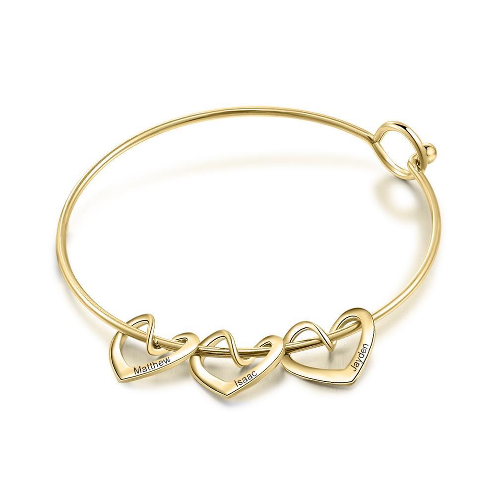 Pulsera con 3 nombres personalizados en 3 dijes de corazón-Jessemade ES