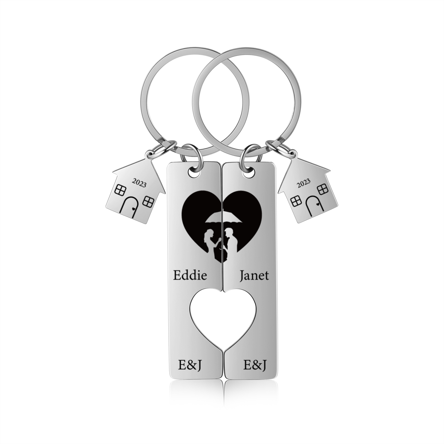 Llavero para pareja sombras 2 letras, 2 nombres personalizados con año dije de casa-Jessemade ES