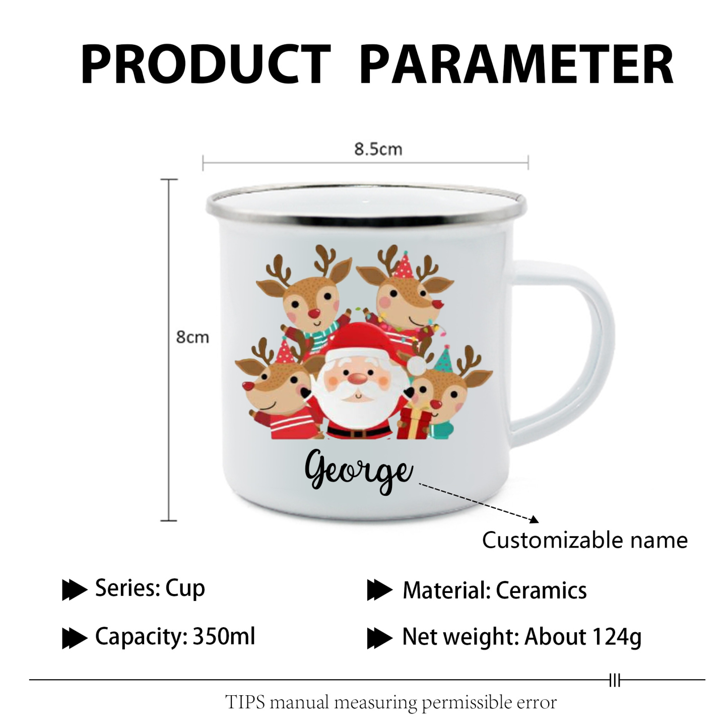 Navidad-Taza Papá Noel y renos para niños con 1 nombre personalizado-Jessemade ES