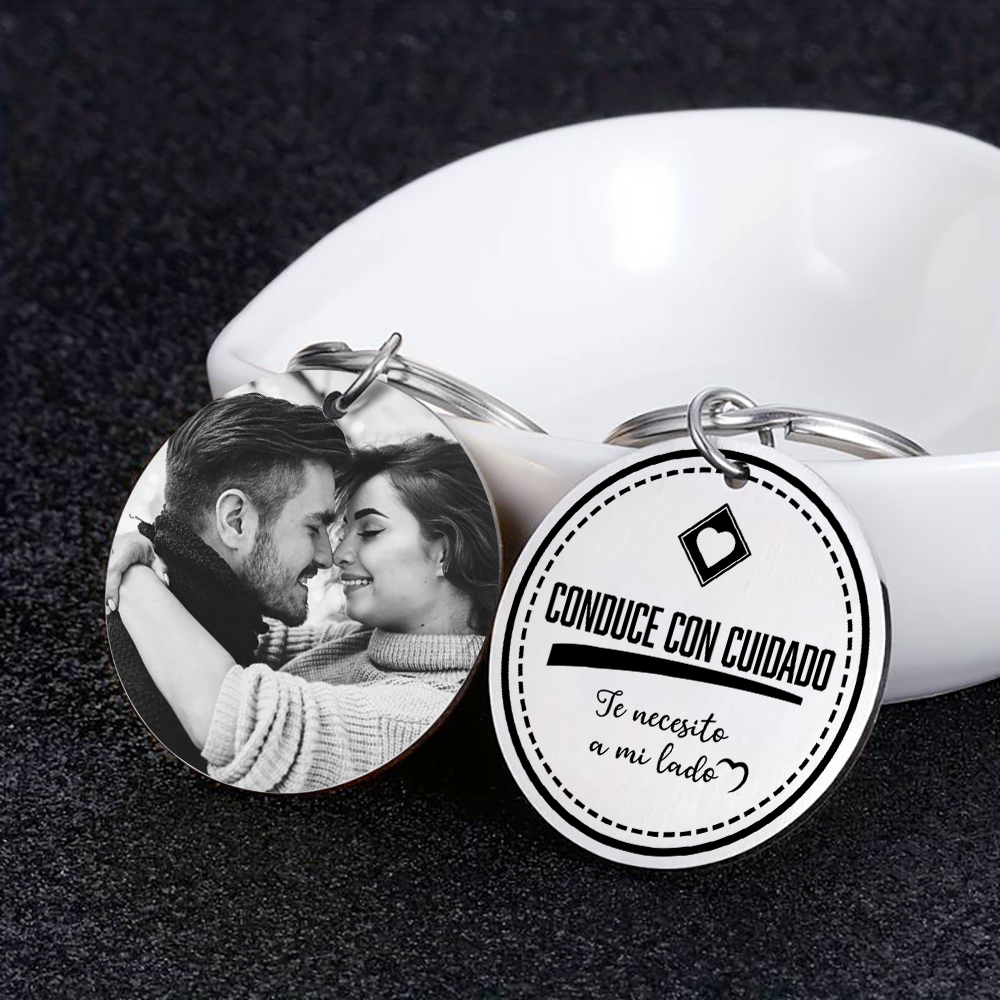 Llavero para pareja "Conduce con cuidado" 1 foto personalizada-Jessemade ES