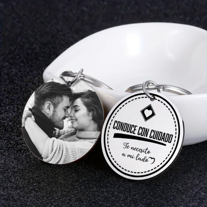 Llavero para pareja "Conduce con cuidado" 1 foto personalizada-Jessemade ES
