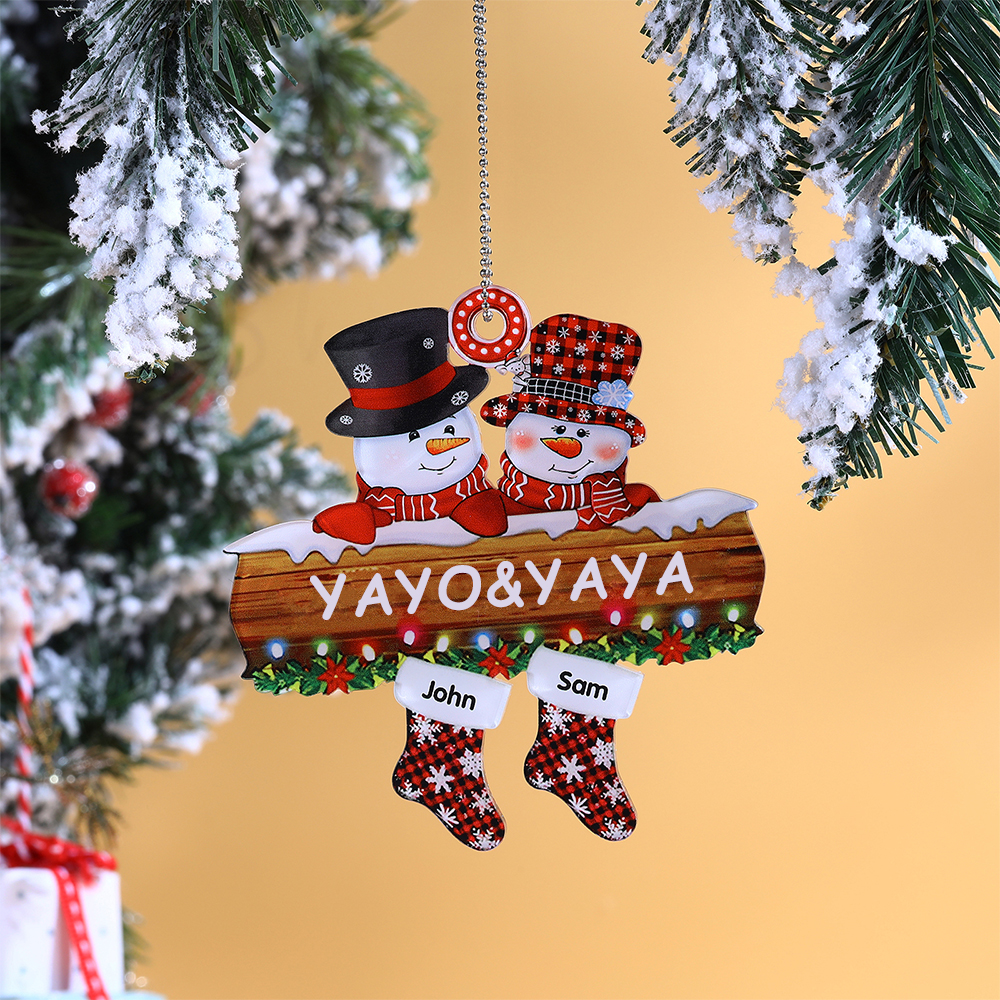 Navidad-Ornamentos Navideños de Acrílico Muñecos de Nieve 2 Nombres con Texto Personalizados