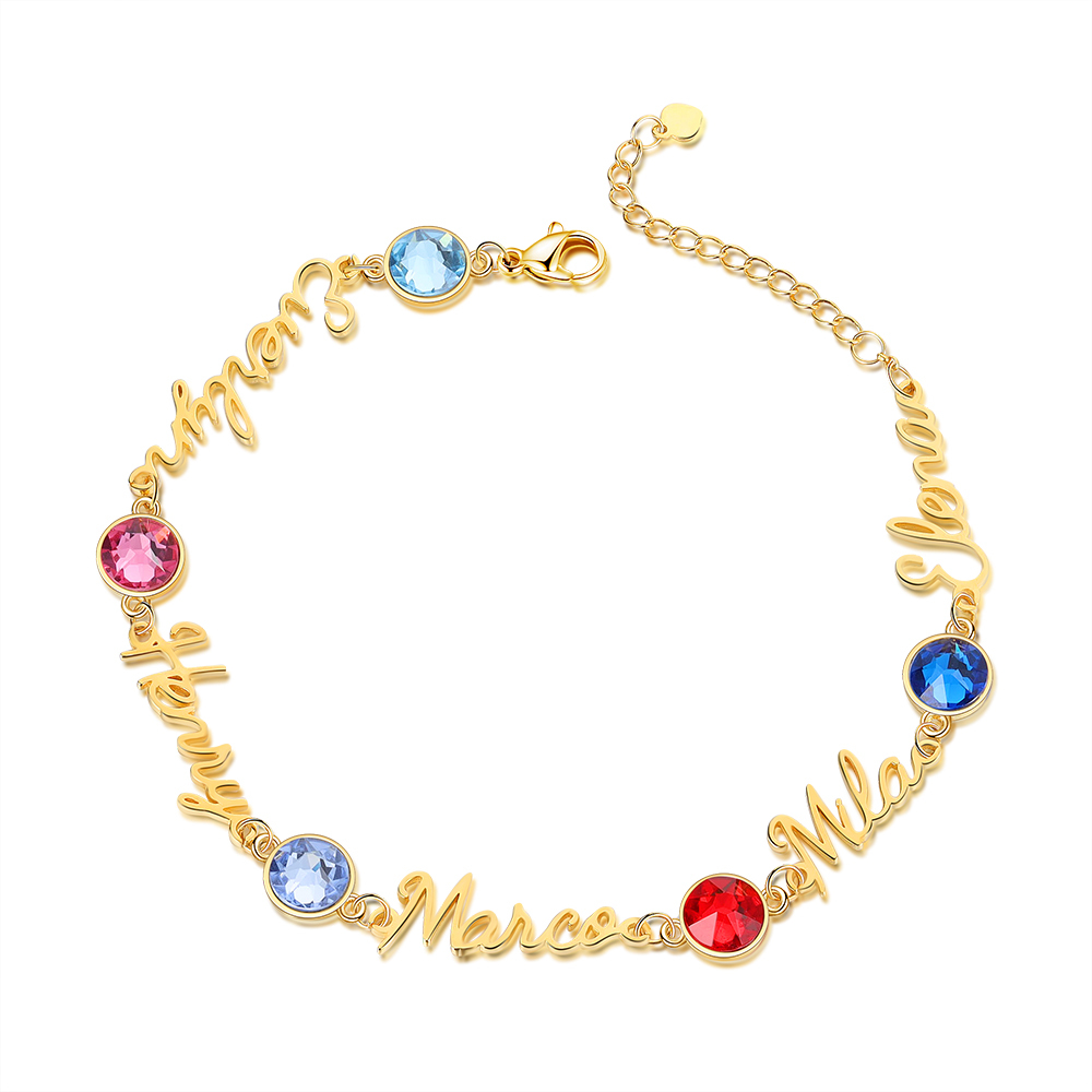 Pulsera personalizada de 1-5 nombres con 1-5 piedras de nacimiento-Jessemade ES