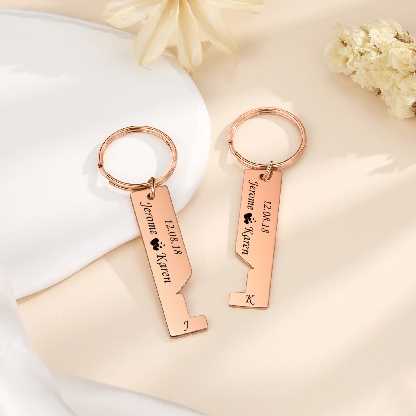 A mi querido-Llavero con casa encajada para pareja 2 nombres, 2 letras personalizadas con fecha-Jessemade ES