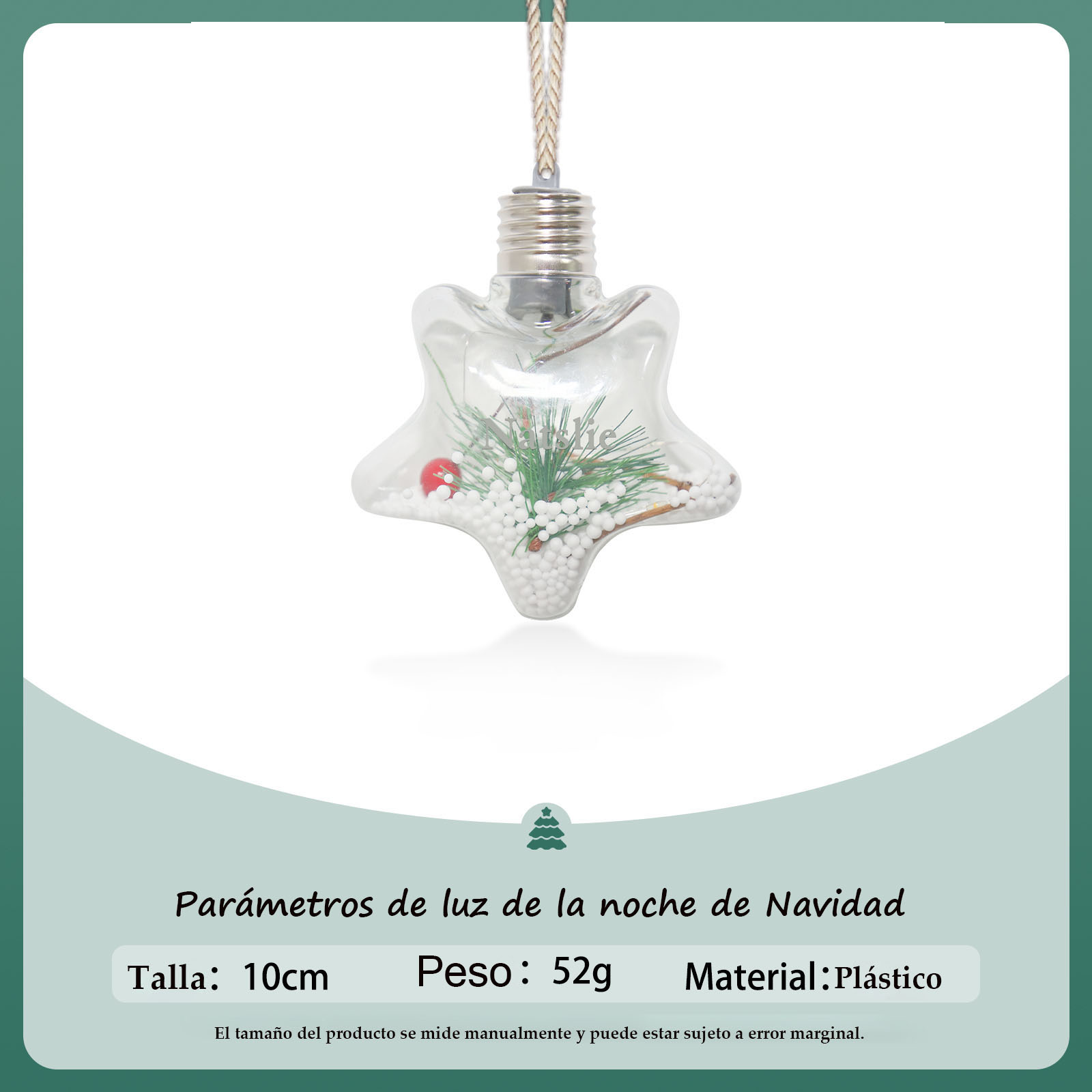 Bola navideña Adorno de Navidad 1 nombre personalizado en forma de estrella con luces LED 