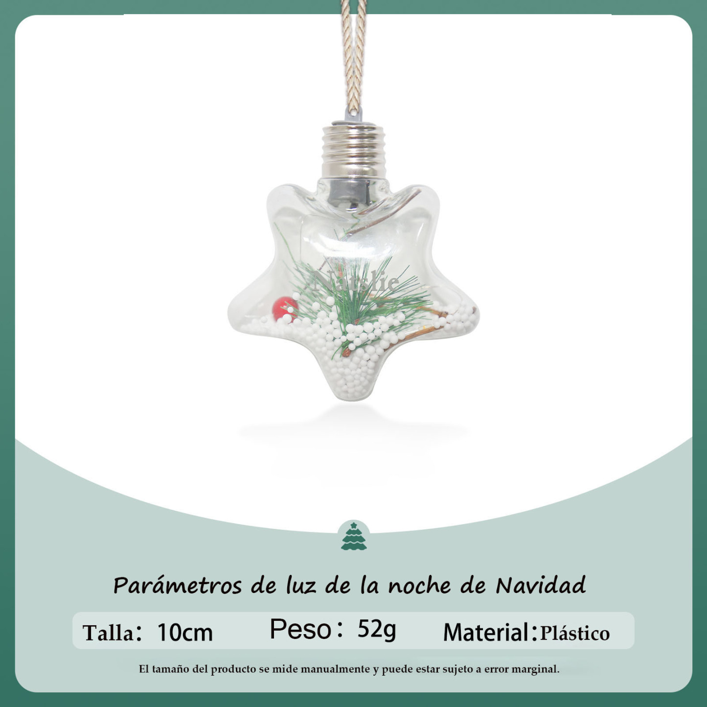 Bola navideña Adorno de Navidad 1 nombre personalizado en forma de estrella con luces LED 