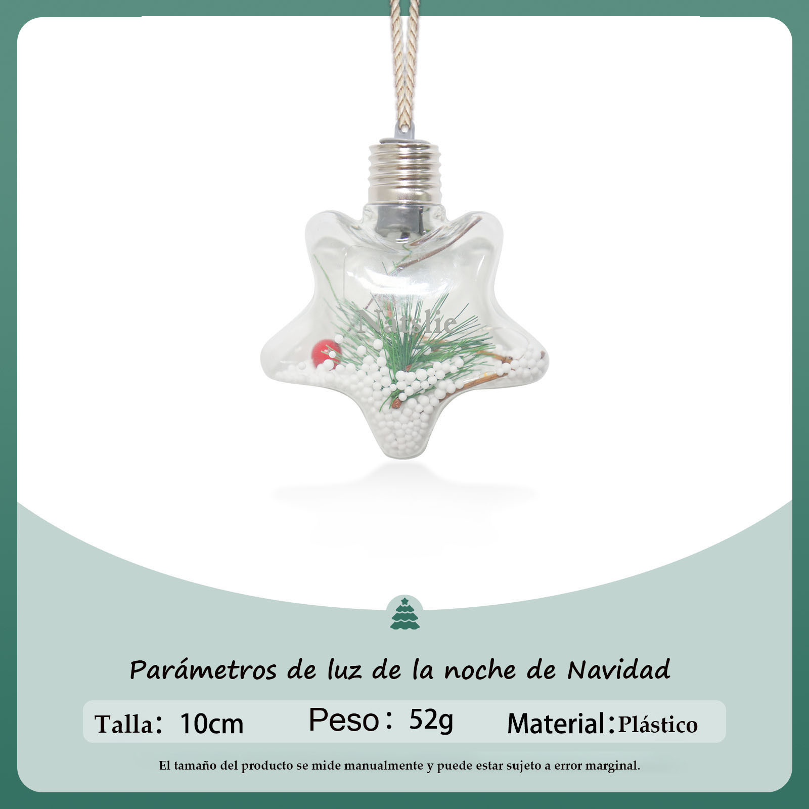 Bola navideña Adorno de Navidad 1 nombre personalizado en forma de estrella con luces LED 