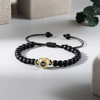 Pulsera de turquesa negra sintética con proyección de foto en color con dije de corazón pulsera ajustable-Jessemade ES