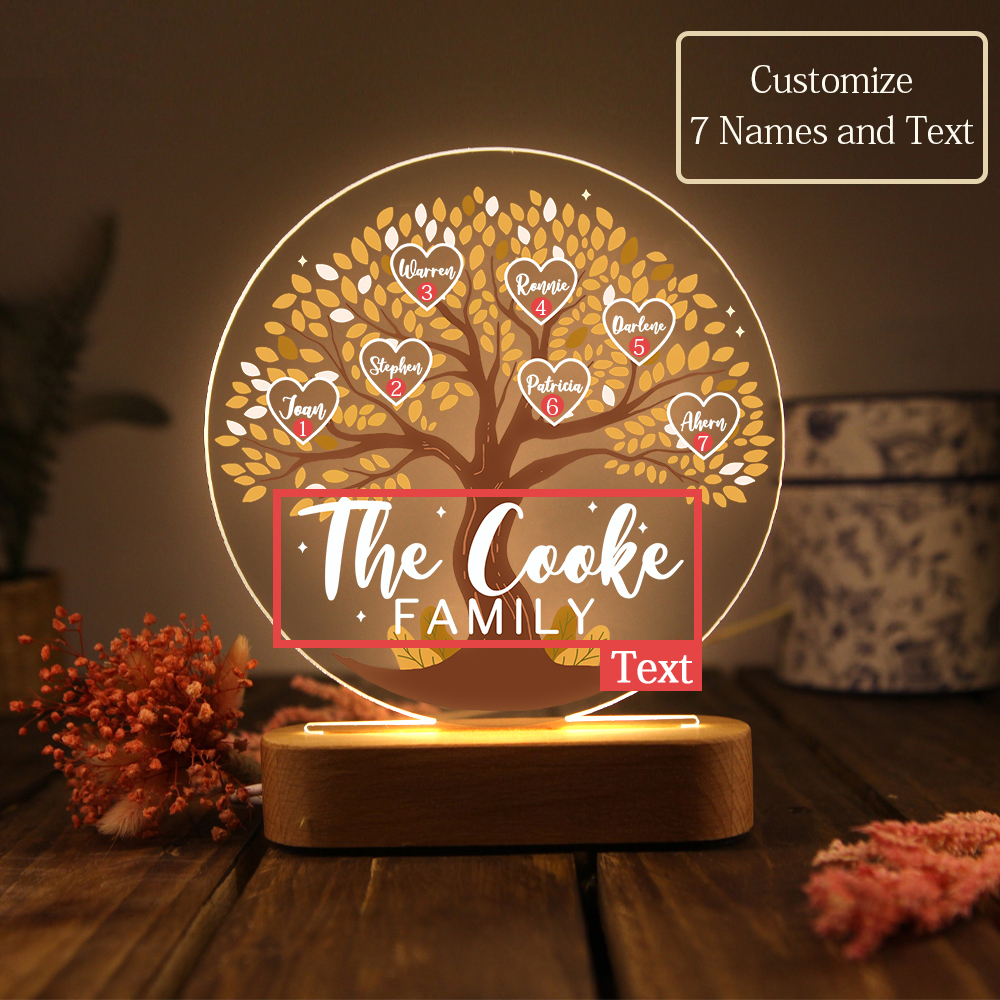 Lámpara de noche LED Árbol de la Vida 7 nombres y 1 texto personalizados-Jessemade ES