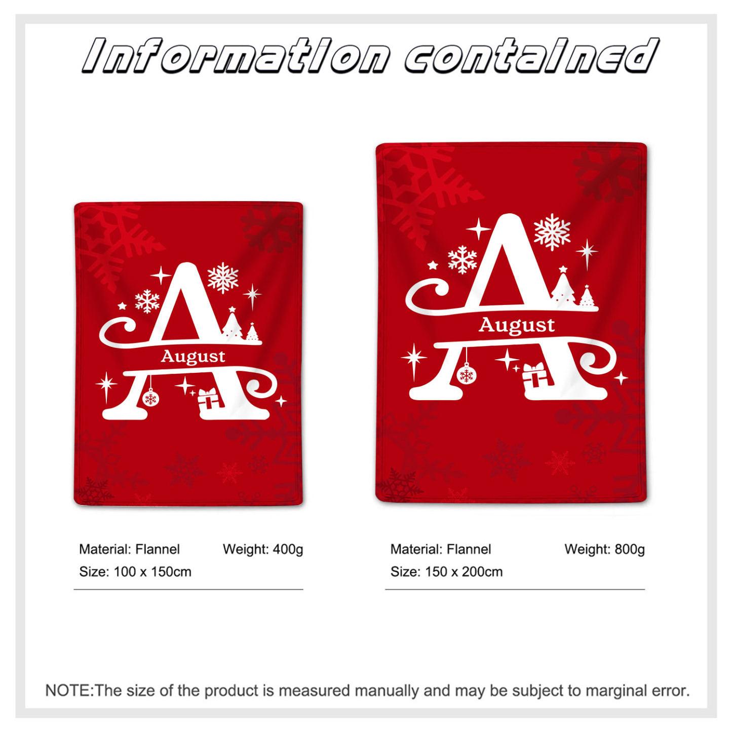 Manta de buen calidad de Navidad personalizada con 1 letra y 1 nombre-Jessemade ES