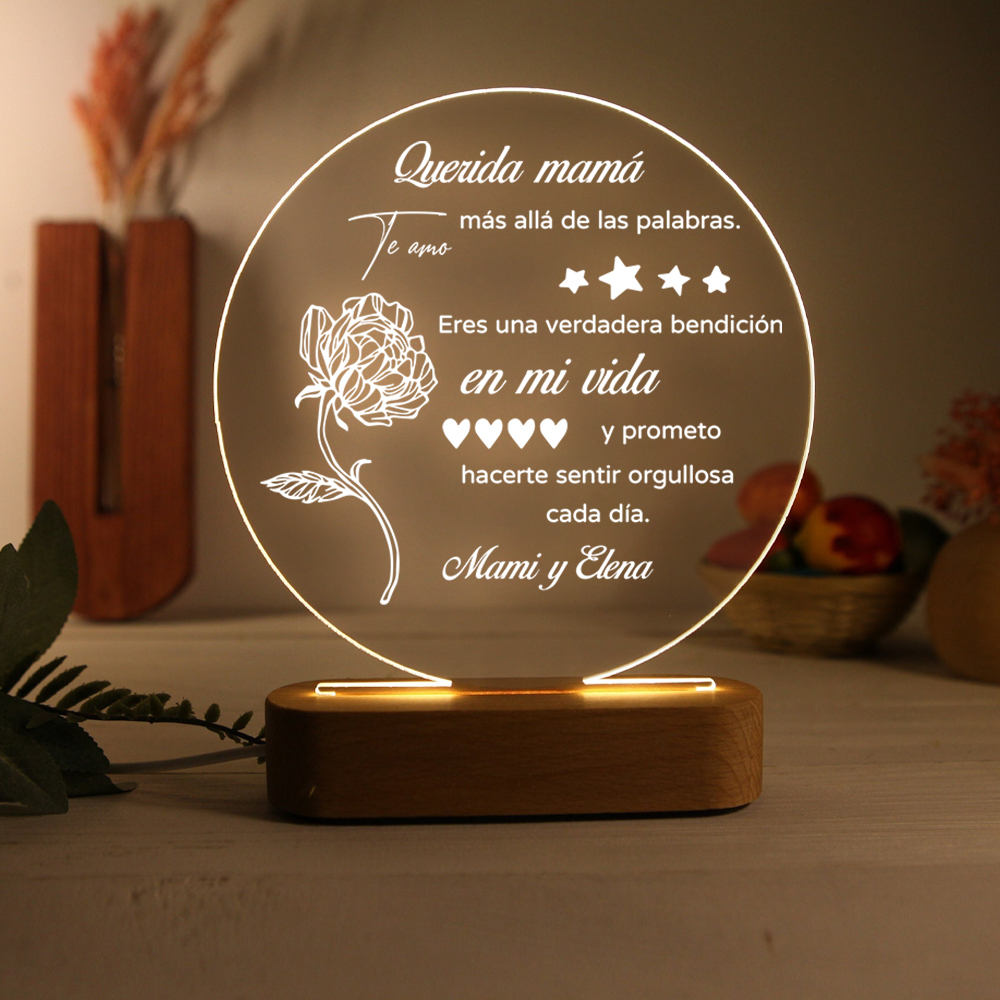 A mi mamá-Lámpara 3D Ilusión Luz de Noche Personalizada con 1 Texto-Jessemade ES