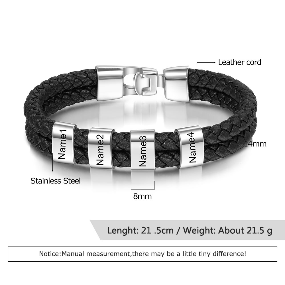 A mi papá-Pulsera de cuero trenzado 4 aros con 4 nombres personalizados pulsera de hombre -Jessemade ES