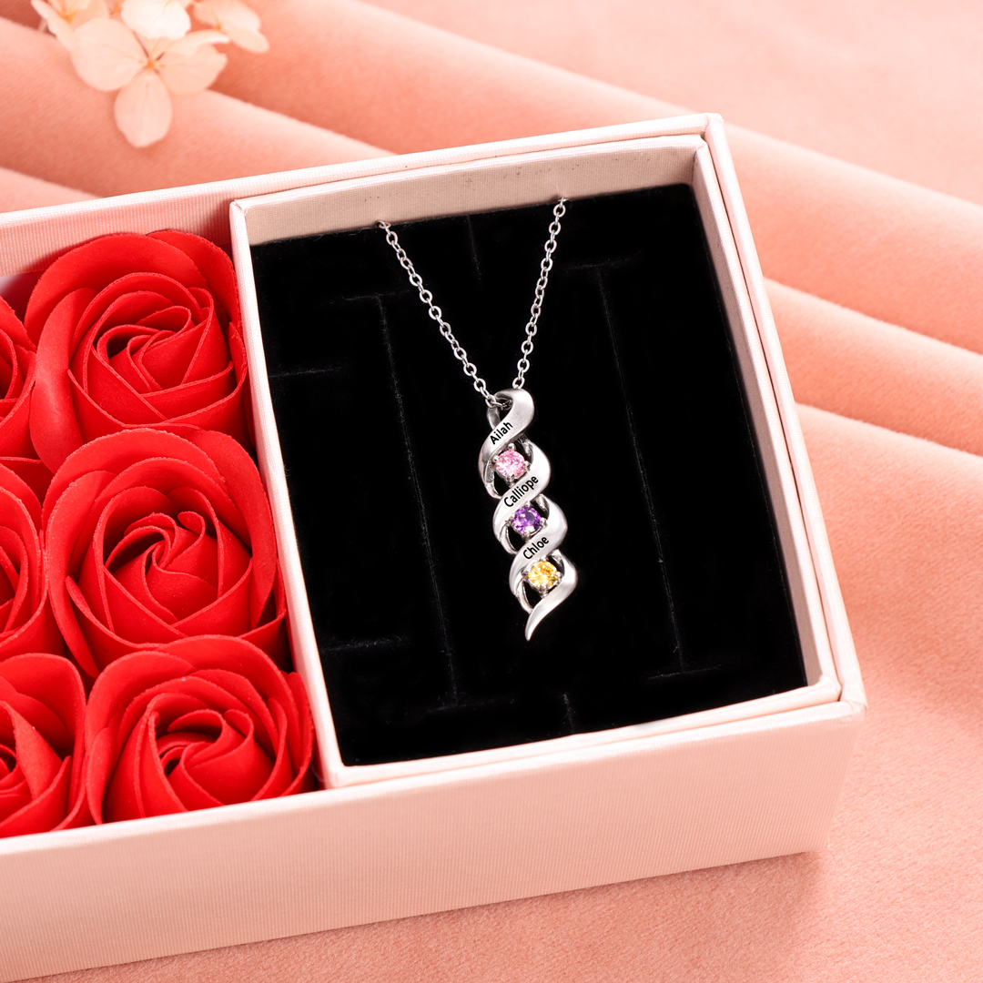 Collar DNA con 4 Nombres Personalizados 4 Piedras de Nacimiento-Jessemade ES