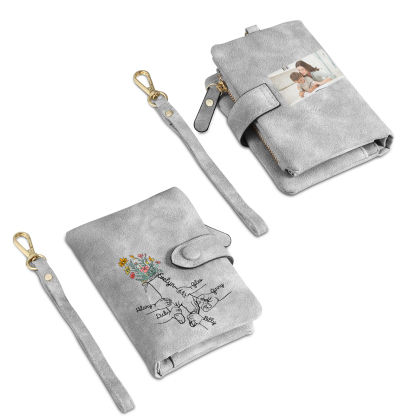 Cartera, billetera con 6 nombres y 1 foto personalizados mano con manito monedero clásico para mujer-Jessemade ES