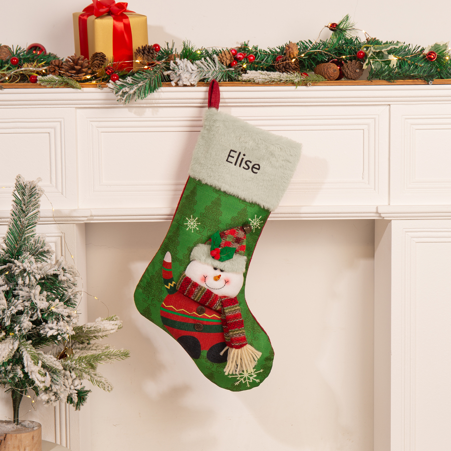 Adornos de medias navideñas con muñeco Bolsa de regalo 1 Nombre personalizado-Jessemade ES