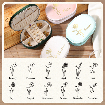 Caja de regalo para joya personalizada con nombre y flor de nacimiento-Jessemade ES