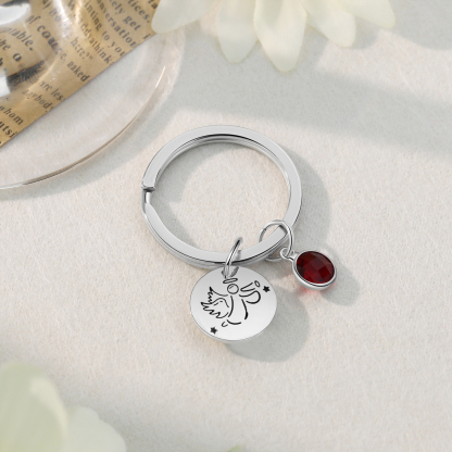 Llavero con colgante de ángel amuleto de guardia personalizado con 1 texto y 1 piedra-Jessemade ES